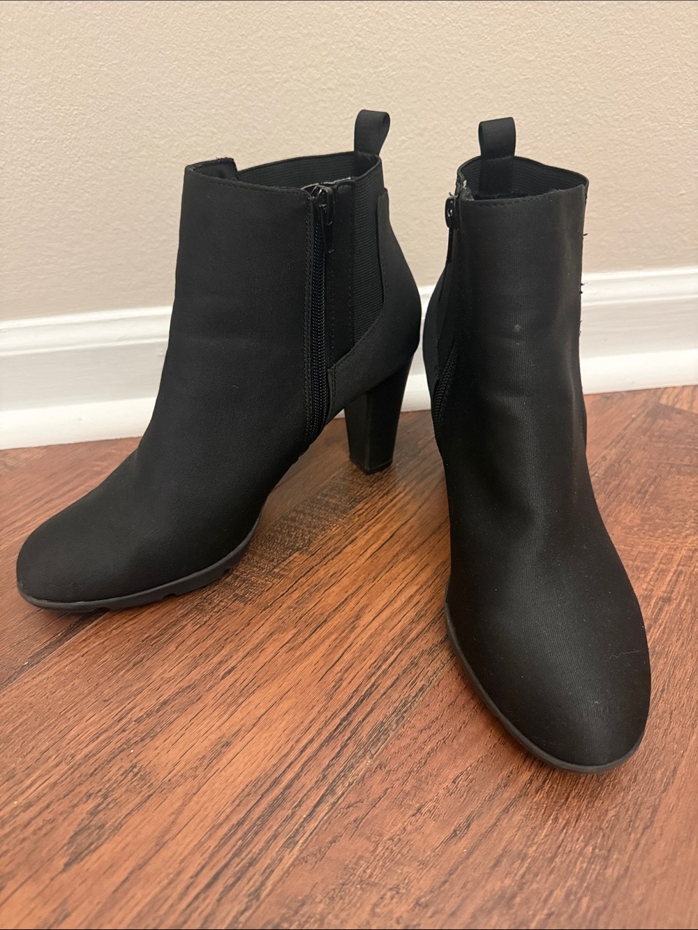 Anne Klein Black Ankle Booties with Block Heel
